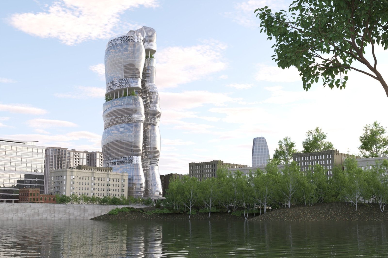 Skyscraper project, wider skyline and waterside view