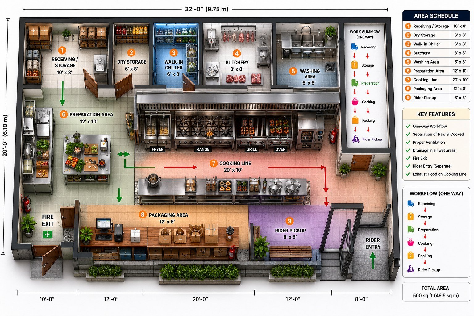 Cloud Kitchen butchery-zone planning option
