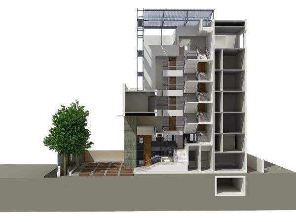 Section cutaway showing the laboratory, classrooms and central circulation